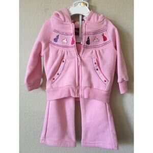 Disney Pink Princess Heart Embroidered Girls’ Zip Up Hoodie Pants Set Size 12M